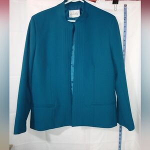 Pykettes Vintage Teal Blue Mandarin Collar Open Front Jacket - Size Medium